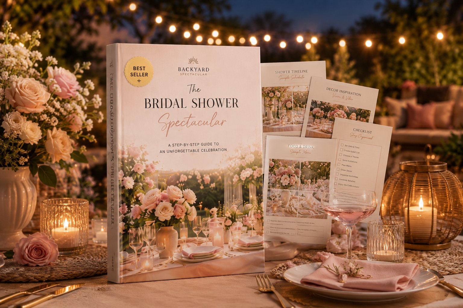 The Bridal Shower Spectacular guide book with printable timeline, decor inspiration, and checklist pages